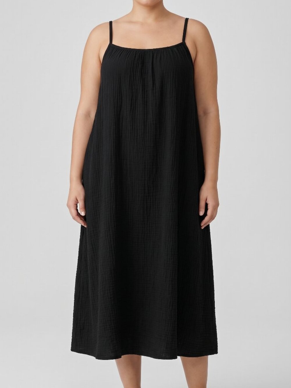 EILEEN FISHER NWT Black Tencel Stretch Jersey Sleeveless Maxi Dress 3X Plus Side